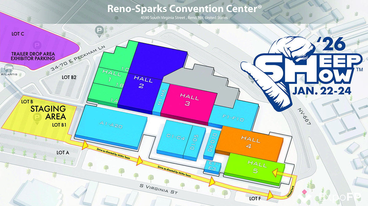 Map of Reno Convention Center showing Move-in Move-out traffic flow for Sheep Show Map of Reno Convention Center showing Move-in Move-out traffic flow for Sheep Show